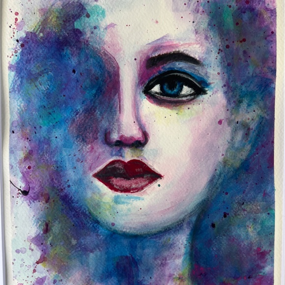 Enchantment Abstract Acrylic Watercolor Effect Painting of Woman's Face - Picture 4 of 13